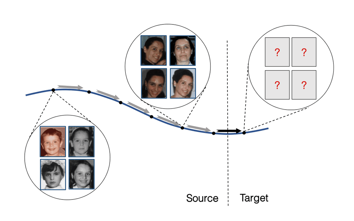 The original paper's illustration of source and target domains changing over time.